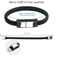Câble de charge rapide USB Micro Type C 8 broches pour poignet, bracelet de données 3A, câble court de 8 pouces en nylon pour Android, charge magnétique en métal