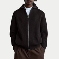 Fabricant de vêtements en tricot sur mesure, pull en tricot côtelé pour homme, veste pull à manches longues, fermeture éclair bidirectionnelle, cardigan en tricot de coton pour homme