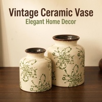 Ensemble de 2 vases en céramique vintage à glaçure craquelée, motif floral botanique peint à la main, décoration rétro pour la maison, centre de table