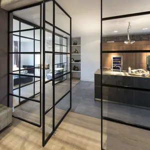 Puerta corredera de cristal para baño, puerta comercial de acero inoxidable con diseño Interior de vidrio de una vía