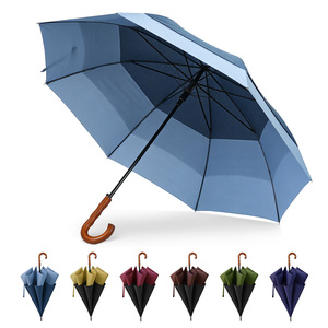Paraguas de Golf de Lujo con Apertura Automática, Doble Toldo, Resistente al Viento e Impermeable, con Mango Curvo de Madera y Tela Pongee, con Logotipo - Product Image 1