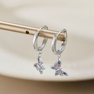 Dylam Tiny Cute Dangle Butterfly <b>Hoop</b> Earrings Hypoallergenic Non Tarnish S925 <b>Silver</b> Rhodium Plated Fine Jewelry for Women - Product Image 4