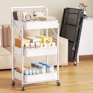 Carrello Portaoggetti Rimovibile a Tre Ripiani, Pieghevole, per Cucina e Snack, Senza Installazione - Product Image 4