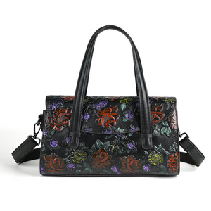 Ando Bag Floral Embossed <b>Genuine</b> <b>Leather</b> <b>Handbag</b> Women Vintage Cowhide Flap Satchel Shoulder Crossbody Bag - Product Image 6
