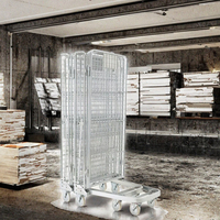 Chariot à roulettes pliable sur trois côtés pour entrepôt et logistique, capacité 1000 kg, personnalisable, quatre roues, métal galvanisé au zinc, recyclable