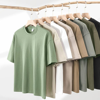 T-shirt en coton tricoté pour homme, coupe droite, col ras du cou, épaules tombantes, 300 g/m², rose, impression numérique, style streetwear