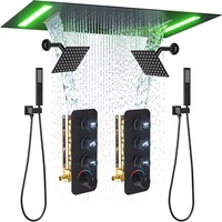 Système de douche Homedec Dual à 4 poignées, pomme de douche LED 14x20 pouces, 2 pommes de douche pluie cascade de 6 pouces, montage au plafond, noir mat