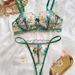 Floral Embroidery Sheer Mesh Lingerie <b>Set</b> Women Underwire Bra and Thong Panties 2 Piece <b>Sexy</b> Romantic Intimates Underwear <b>Set</b> - Product Image 1