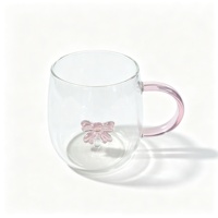 Tasse en verre créative rose avec nœud, résistante à la chaleur, en borosilicate, pour la maison, idéale comme cadeau, directement de l'usine