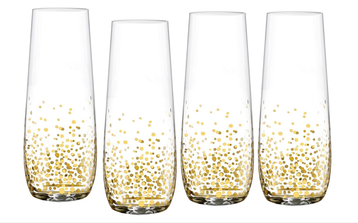 Stemless Champagne Flutes Set of 4 Party Dining Beverage Drinking Wine Glasses, Glassware Cups for Water, Liquor, Whiskey