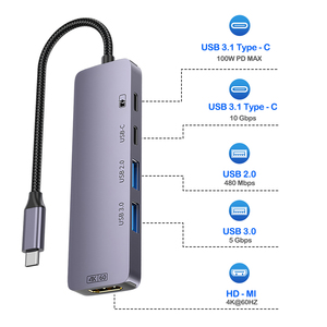 Hub <span class=keywords><strong>USB</strong></span> C 5 en 1, 4K 60Hz <span class=keywords><strong>HDMI</strong></span> <span class=keywords><strong>USB</strong></span> 3.0/2.0 100W PD Charge Multi-Ports <span class=keywords><strong>Adaptateur</strong></span> <span class=keywords><strong>pour</strong></span> Ordinateur Portable Téléphone Tablette Type-C Station d'Accueil - Product Image 2