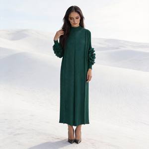 Abaya Elegante de Poliéster con Estampado Plisado de Primera Calidad para Mujeres Musulmanas, Vestido de Lujo Personalizado al por Mayor - Product Image 3
