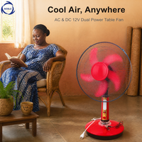 Ventilateur de table 12V DC 16 pouces avec lumière LED et adaptateur, pour usage domestique et hôtelier, moteur à courant alternatif/continu, en plastique