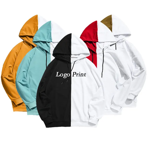 wholesale premium hoodies blanks pullover cotton poly blend drop shoulder printing hoodie contrast stitching for men