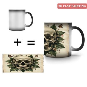 Matte Frosted <b>Ceramic</b> Mug 11oz Heat Activated Home <b>Cup</b> With Skull Floral Design - Product Image 4