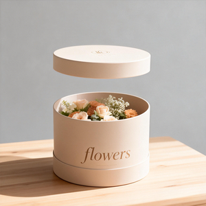 Boîte Cadeau Ronde Rigide <span class=keywords><strong>en</strong></span> <span class=keywords><strong>Carton</strong></span> Rose de Luxe avec Couvercle, Grand <span class=keywords><strong>Diamètre</strong></span>, Emballage Cylindrique à Logo Personnalisé pour Fleurs - Product Image 1