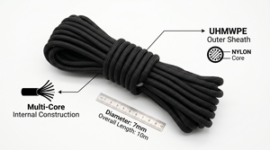 Cuerda de UHMWPE de doble trenzado con núcleo de nailon, Dyneema, alta resistencia, para remolque marino, 7 mm, para todas las estaciones, camuflaje - Product Image 3