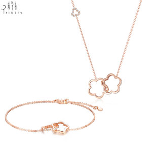 Collier à double pendentif en or massif 18 carats avec diamants naturels, série romantique fleurie, bijoux fins de Hong Kong, cadeau d'anniversaire pour femme - Product Image 4