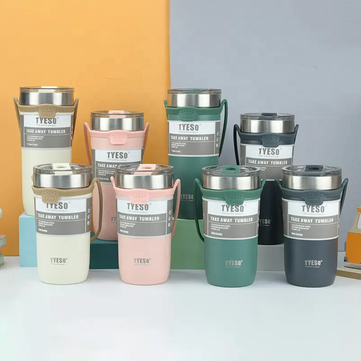 Simple Style Reusable Double Drink Cup Stainless Steel Vacuum Portable Travel Mug Office Household Coffee Cup With Straw