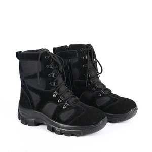 Bottes de randonnée tactiques en daim noir DF703, hautes, à lacets, imperméables, pour toutes les saisons, pour hommes - Product Image 1
