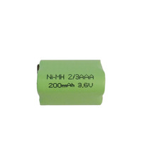 Paket Baterai Isi Ulang NiMH 3.6V 200mAh 2/3 AAA Bersertifikasi CE RoHS, Pasokan Pabrik untuk Lampu Tenaga Surya dan Alarm Keamanan