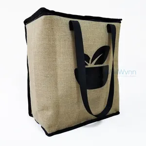 Özel çevre dostu doğal fermuarlı kullanımlık şirket logosu yalıtımlı jüt gıda soğutucu çanta
