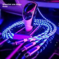 Cable de Carga Rápida USB 3 en 1 con Cubierta de TPE y Luces LED Intermitentes para Teléfono Móvil y Vehículo, Conectores Micro USB Tipo C