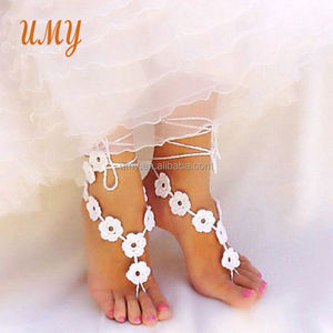 Sandalias de Playa Tejidas a Crochet para Novia, Joyería de <span class=keywords><strong>Pie</strong></span> para Mujer, Decoración para Bodas en la Playa - Product Image 3