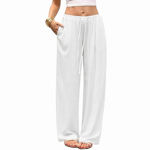 Pantalons décontractés pour femmes grandes tailles, tissu doux et confortable, <span class=keywords><strong>taille</strong></span> haute avec cordon élastique, incontournable de la garde-robe estivale - Product Image 4