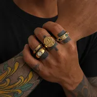 Grüner Legierungs-Crest-Ring-Set für Herren, Gold/Silberfarben, gravierte Bänder, Punk-Eheringe, Hip-Hop-Geschenk