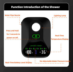 Nouvelle pompe de <span class=keywords><strong>douche</strong></span> portable 8000 mAh avec lumière, 5 modes de pulvérisation, affichage Fahrenheit, étanche IPX8, idéale pour le <span class=keywords><strong>camping</strong></span> <span class=keywords><strong>en</strong></span> extérieur - Product Image 3