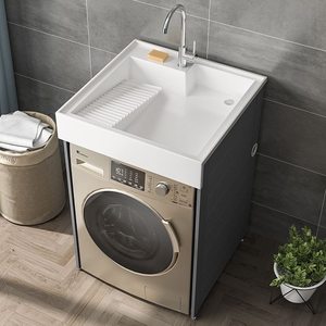 Modern Minimalist Compact Ceramic One-Piece Basin Freestanding <b>Bathroom</b> <b>Vanity</b> - Product Image 1