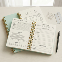 Carnet de suivi des habitudes de bien-être personnalisé, agenda à spirale dorée Wire-O, journal quotidien des habitudes et de l'humeur, revue hebdomadaire, carnet de soins personnels