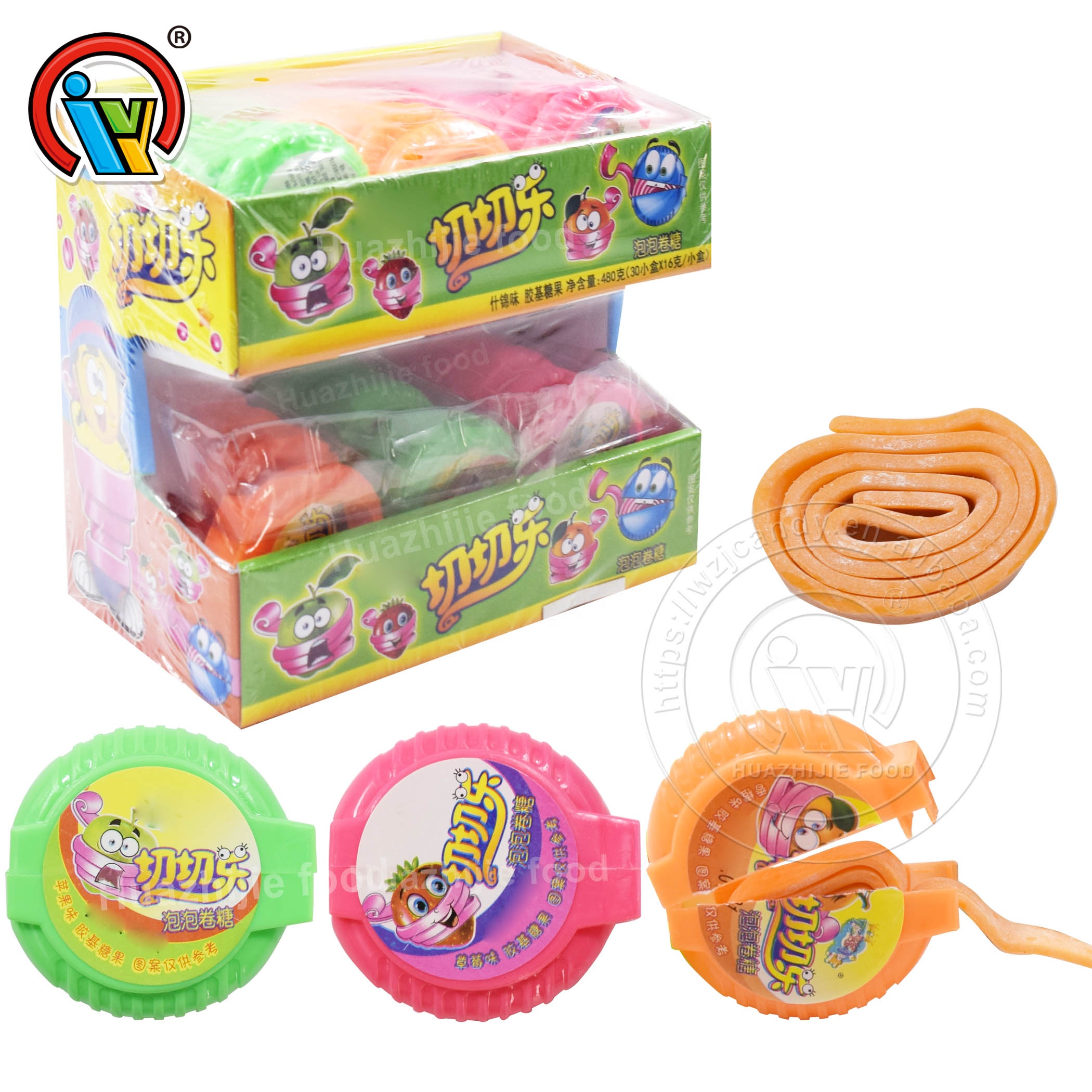 Лидер продаж, витрина на заказ, фруктовая пузырчатая жевательная резинка в рулоне, конфеты с двойным дисплеем