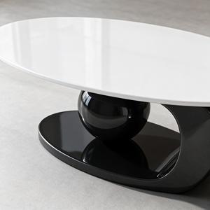 Mesa de Centro Moderna Ovalada de Piedra Sinterizada con Base de Bola Negra, para Sala de Estar de Lujo - Product Image 4