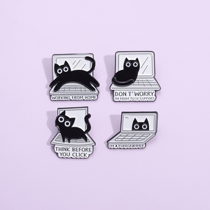 Broches <span class=keywords><strong>de</strong></span> esmalte <span class=keywords><strong>de</strong></span> gato negro personalizados PENSAR <span class=keywords><strong>ANTES</strong></span> <span class=keywords><strong>DE</strong></span> HACER CLIC Broches Insignias <span class=keywords><strong>de</strong></span> solapa TRABAJANDO DESDE CASA Regalo <span class=keywords><strong>de</strong></span> joyería divertido para amigos - Product Image 2
