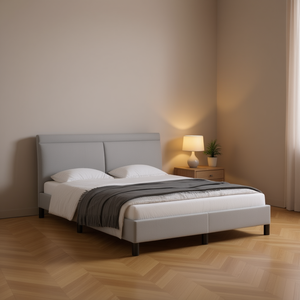 Upholstered <b>Bed</b> <b>Frame</b> Fabric <b>Queen</b> <b>Size</b> Minimalist Design Light Grey Bedroom Furniture - Product Image 2