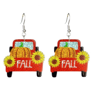 Boucles d'oreilles acryliques Thanksgiving tournesol dinde citrouille feuille d'érable gâteau pendentif boucles d'oreilles pour femmes Uionen 2354 - Product Image 3