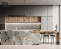 Meubles de cuisine italiens modernes XINGRUO, îlot en marbre avec table à manger en bois, sur mesure pour appartement et villa