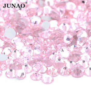 Junao หินคริสตัลสีกุหลาบประกาย SS3-SS50เพชรทรงกลมพลอยเทียมแก้วหลังเรียบสำหรับ DIY - Product Image 1
