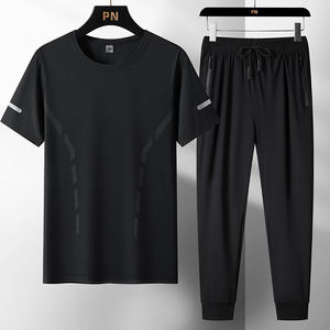 Ensemble de t-shirts à manches courtes pour hommes, personnalisés avec logo, ultra-fins, pour le sport et les loisirs, été, deux pièces avec shorts et pantalons - Product Image 4