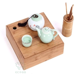 Eco-Friendly Natural Bamboo 4-Compartment <b>Snack</b> <b>Tray</b> with Lacquered Finish Divided Wooden Serving Platter for Party Appetizers - Product Image 4