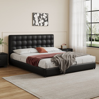 Gepolstertes Doppelbett mit Echtem Leder Massivholzrahmen Kopfteil Stauraum Großhandel Bettmöbel für Schlafzimmer Zuhause