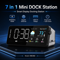 Base de Conexión USB-C Inteligente 7 en 1, Reloj LED + Pantalla LCD de 2 Pulgadas, HDMI 4K, LAN Gigabit, USB de 5 Gbps, Hub de Escritorio con PD de 100 W