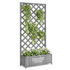 Jardinière en bois gris avec treillis, clôture rectangulaire, portail de jardin, style élégant, cadre peint - Product Image 1