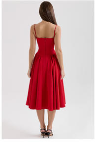 Vestido Midi Rojo Vintage con Cintura Ajustada y Antiestático de Primavera, Vestido Midi Rojo Vintage y Encantador con Cinturón <span class=keywords><strong>Samaria</strong></span> - Product Image 2