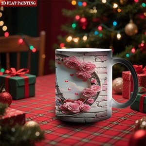 Mug vierge noir givré 11oz en céramique thermosensible avec motif Paris Rose peinture 2D à plat - Product Image 2