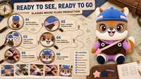 Jouet en peluche animal de dessin animé OEM/ODM avec lunettes, casquette bleue et sac bandoulière
