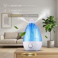 Humidificateur ultrasonique électrique en plastique de 3,5 L avec veilleuse, fonctionnement silencieux par bouton, grande capacité pour usage domestique et aromathérapie