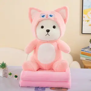AIFEI TOY vente en gros nouvel ours mignon peluche oreiller couverture 2-en-1 doux poupée endormie pour enfants cadeau d'anniversaire
